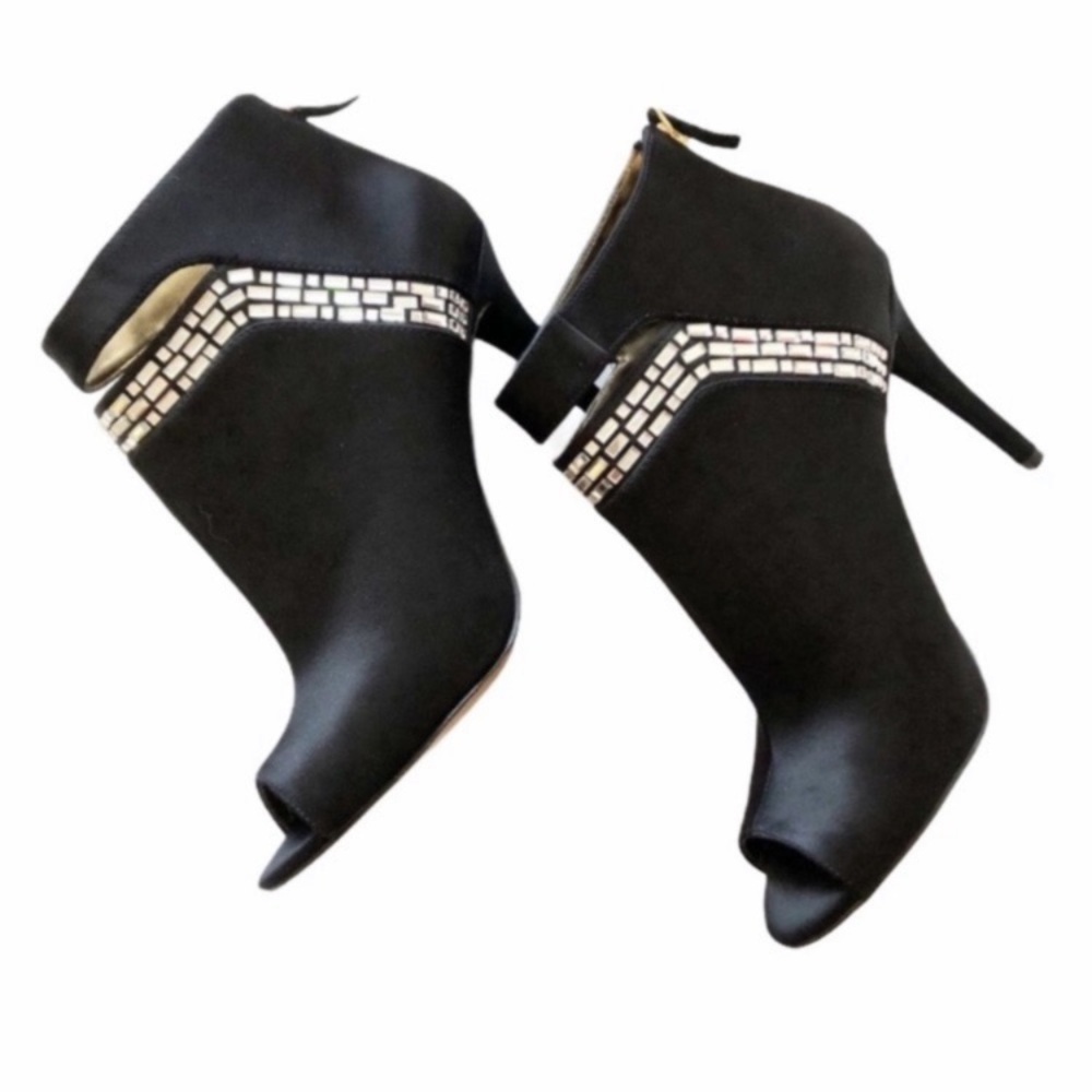 Nine West Black and Silver Heeled Boots with Stiletto Design